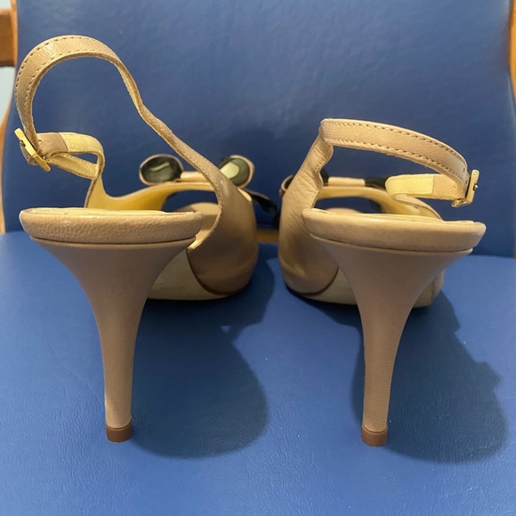 New Kate Spade New York Billow bow sling back beige heeled peep toe sandals - Picture 3 of 14